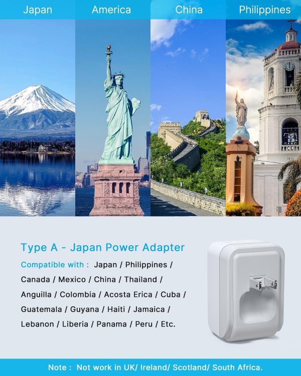 2 Pack US to Japan Plug Adapter, VINTAR Foldable Japan Travel Adapter with 2 Outlets and 3 USB Ports(2 USB C), 2 Prong to 3 Prong Outlet Adapter for USA to Japan China Canada Philippine, Type A - Image 3