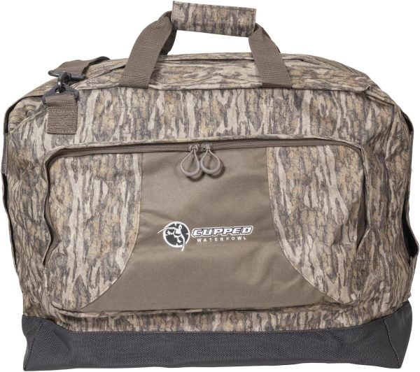 Cupped Waterfowl Camo Wader Storage Bag, Expandable Duck Hunting Wader Bag with Fold-Out Neoprene Mat and Waterproof Pockets