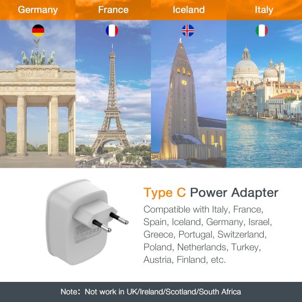 European Travel Plug Adapter 3 Pack, TESSAN International Power Adaptor 2 USB, Type C Outlet Adapter Charger USA to Most of Europe EU Spain Iceland Italy Germany France Israel - Image 2