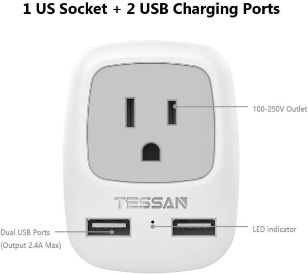 European Travel Plug Adapter 3 Pack, TESSAN International Power Adaptor 2 USB, Type C Outlet Adapter Charger USA to Most of Europe EU Spain Iceland Italy Germany France Israel - Image 3