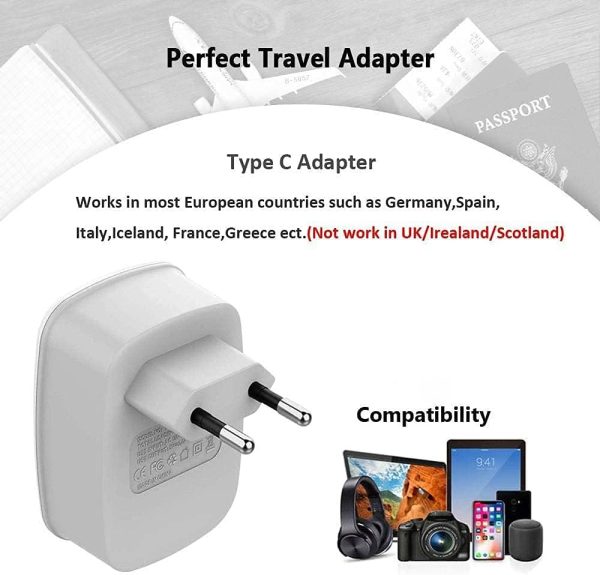 European Travel Plug Adapter 3 Pack, TESSAN International Power Adaptor 2 USB, Type C Outlet Adapter Charger USA to Most of Europe EU Spain Iceland Italy Germany France Israel - Image 4