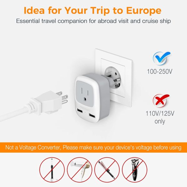 European Travel Plug Adapter 3 Pack, TESSAN International Power Adaptor 2 USB, Type C Outlet Adapter Charger USA to Most of Europe EU Spain Iceland Italy Germany France Israel - Image 5