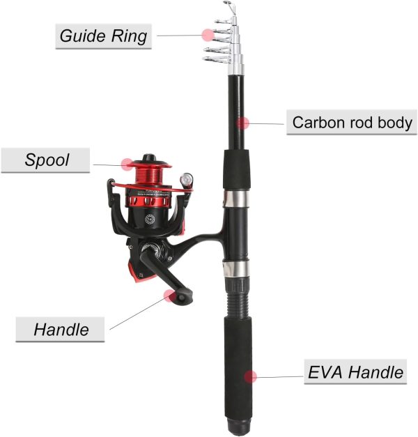 Fishing Rod, 6.9ft 2Pcs Telescopic Fishing Rods Set, Carbon Fiber Fishing Pole, 2PCS Spinning Rod and Reel Combo with Carrier Bag Freshwater Fishing Rod and Reel Combos Kits Fishing Gear - Image 4