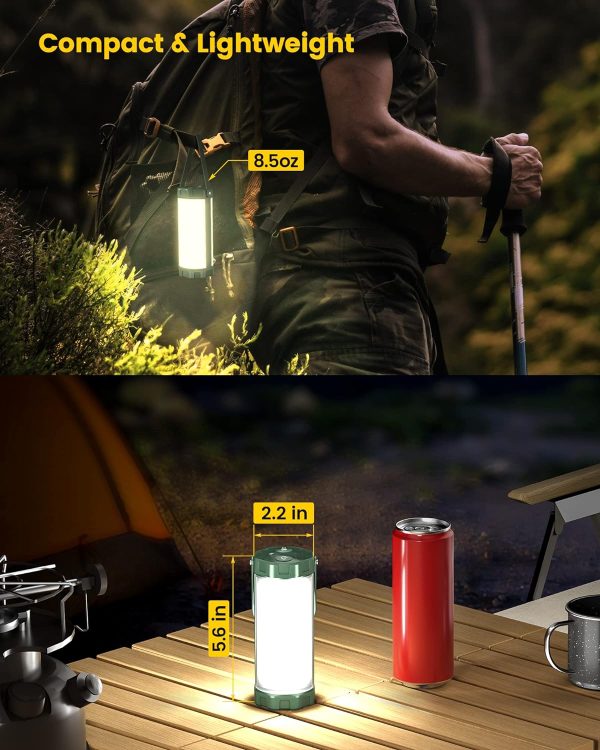 Glocusent Survival Camping Lantern, 106LED with 5 Brightness, Up to 1200LM, 3 Modes & SOS, Rechargeable for 120hrs, IP68 Waterproof, Small & Light, Emergency Light for Blackout,Hiking (Green) - Image 6