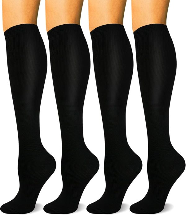 HLTPRO 4 Pairs Compression Socks for Women & Men - Best Support for Medical, Circulation, Nurses, Running, Travel