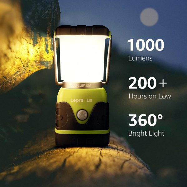 LE 1000LM Battery Powered LED Camping Lantern, Waterproof Tent Light with 4 Light Modes, Camping Essentials, Portable Lantern Flashlight for Camping, Emergency Light, Power Outages, Not Rechargeable - Image 2