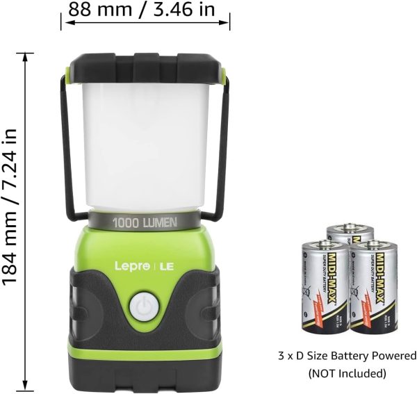 LE 1000LM Battery Powered LED Camping Lantern, Waterproof Tent Light with 4 Light Modes, Camping Essentials, Portable Lantern Flashlight for Camping, Emergency Light, Power Outages, Not Rechargeable - Image 5