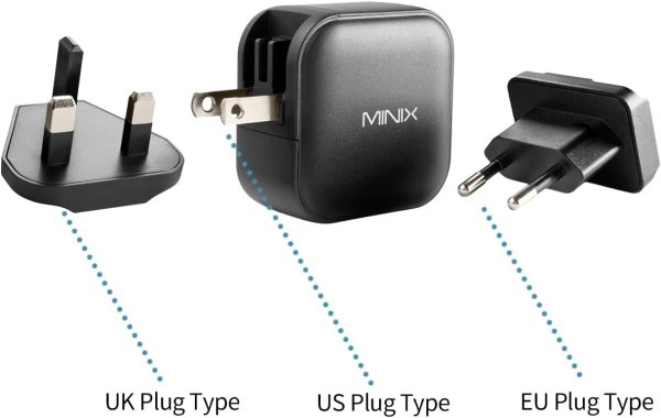 MINIX 66W Turbo 3-Port GaN Wall Charger 2 x USB-C Fast Charging Adapter, 1 x USB-A Quick Charge 3.0, Compatible with MacBook Pro Air, iPad Pro, iPhone 15/13/12 mini/11, Galaxy S9 S8 and More (NEO P1) - Image 4