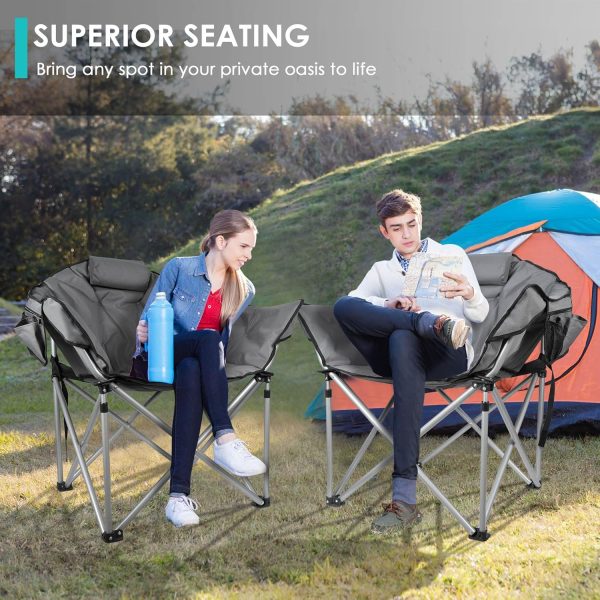 Suteck Oversized Camping Chairs for Adults, Folding Chair with Fully Padded Seat & Back, Portable Camping Lounge Chair with Two Side Pockets, Pillow and Carry Bag for Outside, Travel, Picnics - Image 3