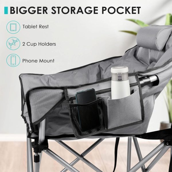 Suteck Oversized Camping Chairs for Adults, Folding Chair with Fully Padded Seat & Back, Portable Camping Lounge Chair with Two Side Pockets, Pillow and Carry Bag for Outside, Travel, Picnics - Image 7