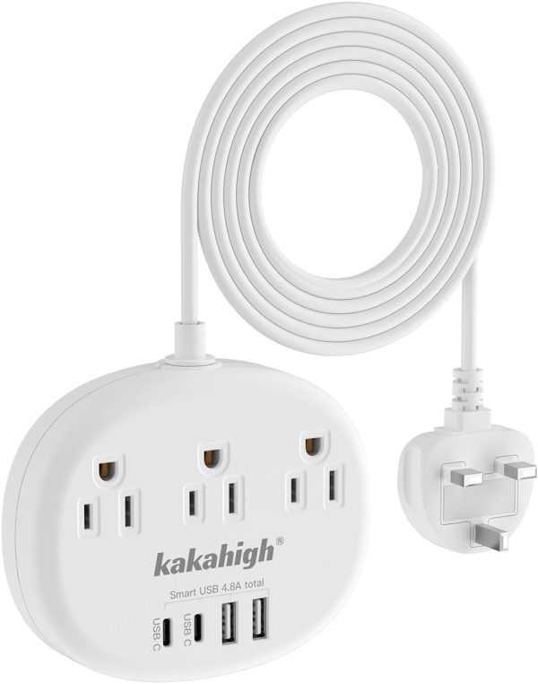 UK Adapters for Travel(13A), US to UK Plug Adapter with 3 Outlets 4 USB Ports (2 USB-C) Total Output 24W, Type G Travel Adapter and Outlet Converter for USA to British Ireland Scotland Hong Kong