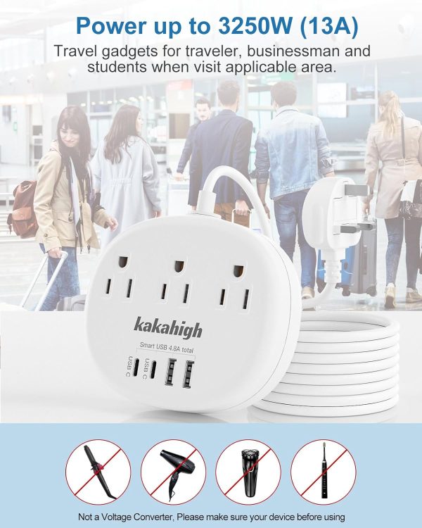 UK Adapters for Travel(13A), US to UK Plug Adapter with 3 Outlets 4 USB Ports (2 USB-C) Total Output 24W, Type G Travel Adapter and Outlet Converter for USA to British Ireland Scotland Hong Kong - Image 3