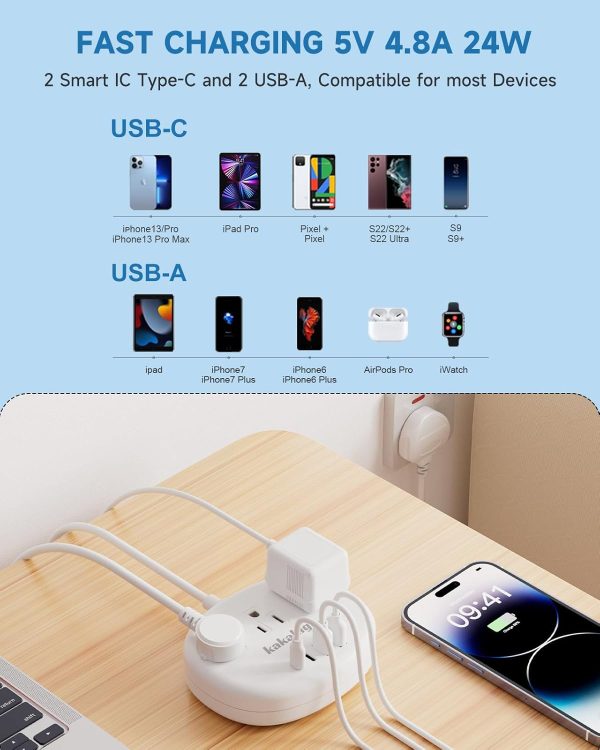 UK Adapters for Travel(13A), US to UK Plug Adapter with 3 Outlets 4 USB Ports (2 USB-C) Total Output 24W, Type G Travel Adapter and Outlet Converter for USA to British Ireland Scotland Hong Kong - Image 7