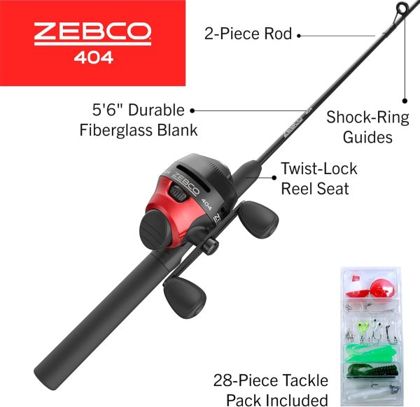 Zebco 404 Spincast Reel and 2-Piece Fishing Rod Combo, Durable Fiberglass Rod with EVA Handle, QuickSet Anti-Reverse Reel with Built-In Bite Alert, Pre-Spooled - Image 2