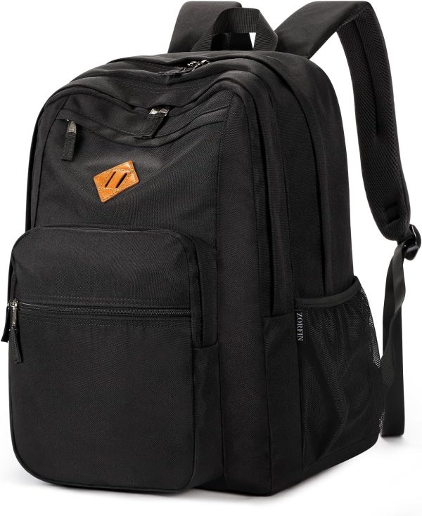 ZORFIN 26L Black Backpack for School, College, and Travel: Water Resistant Bookbag with 8 Compartments